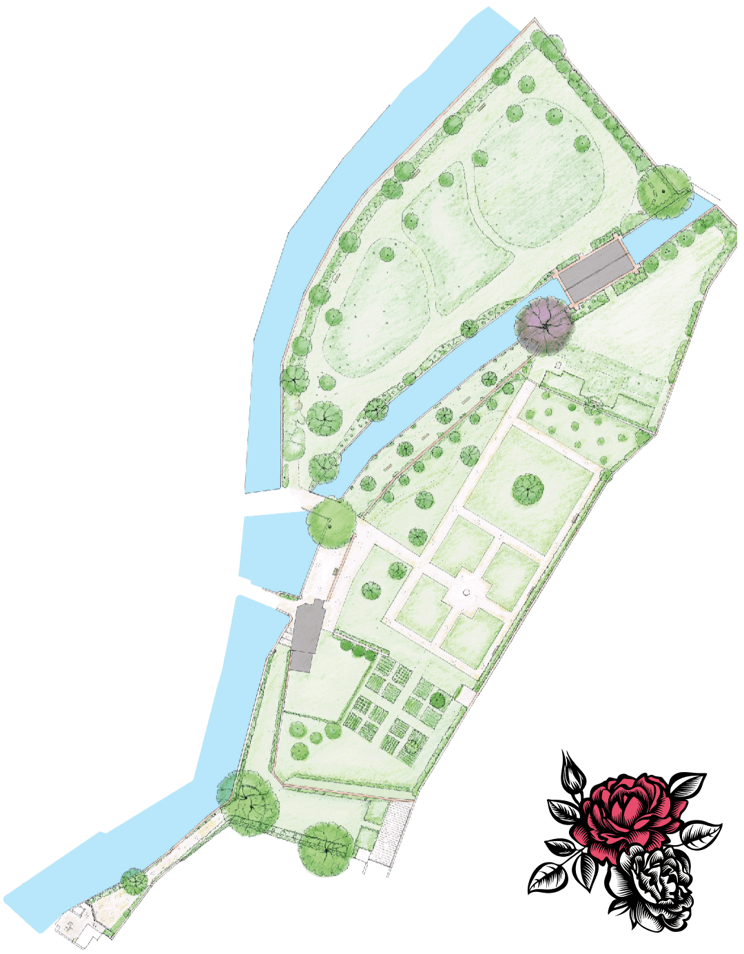 Franciscan Gardens map. Illusatration by Sarah Morgan FSGD